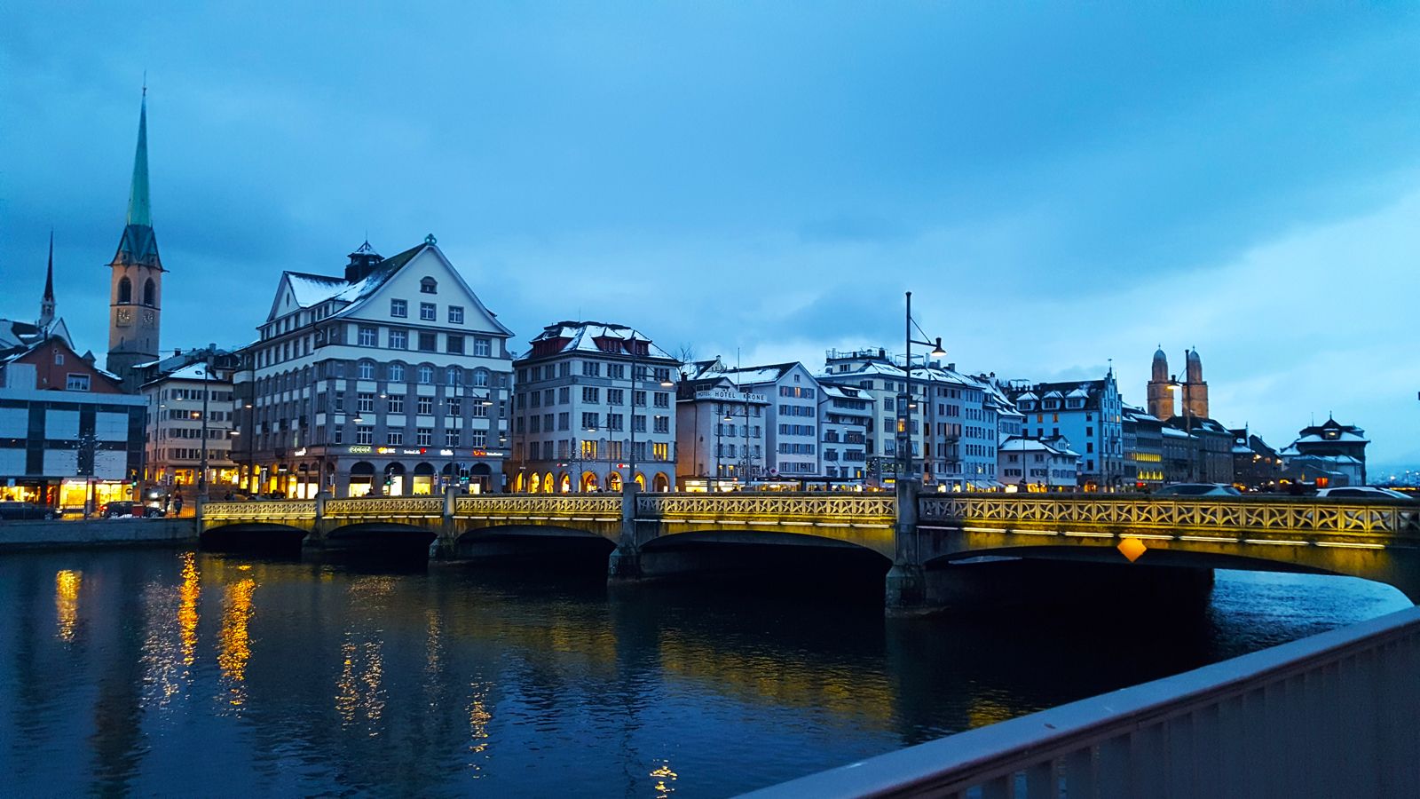 Zurich bridge at dusk